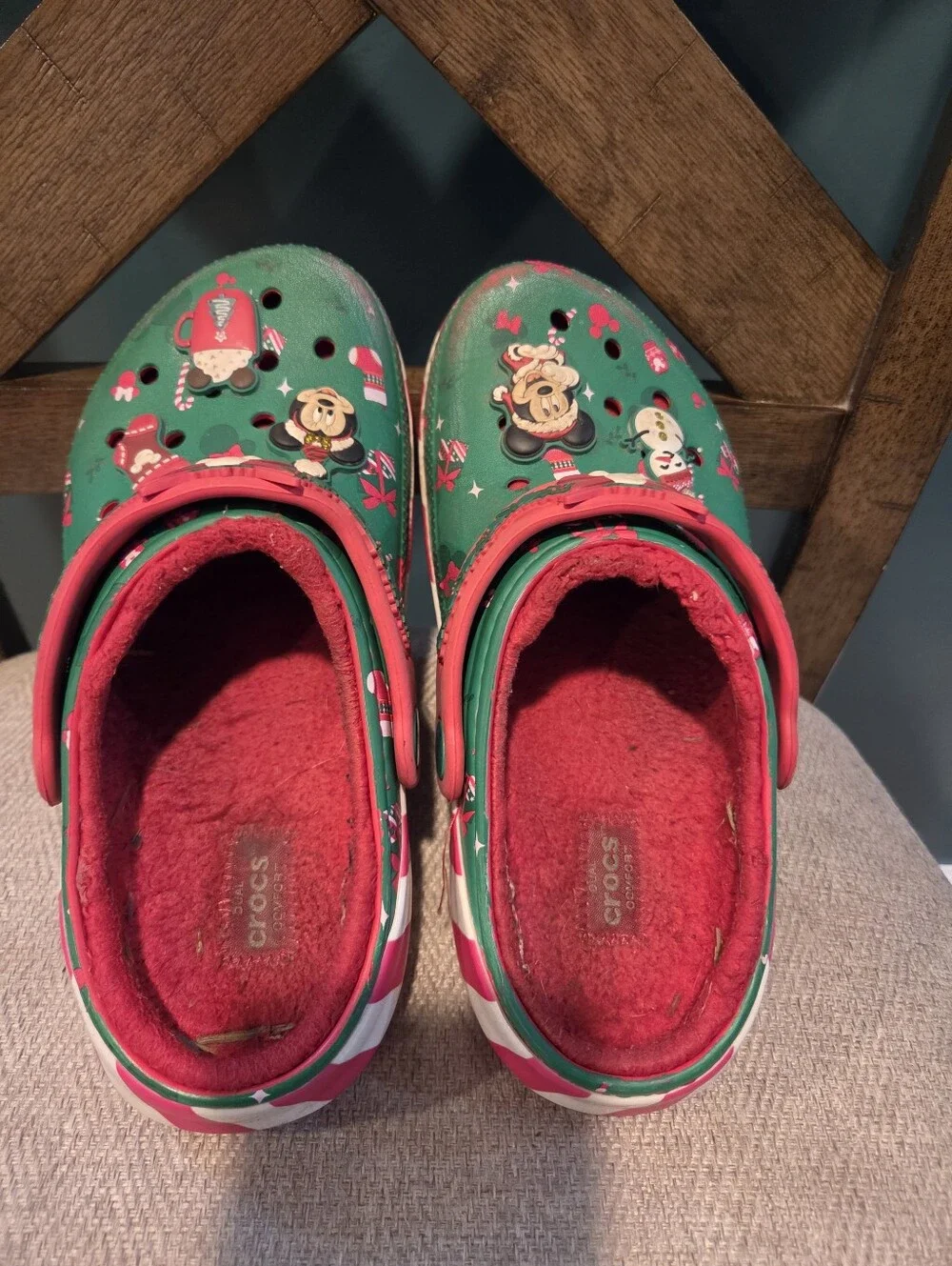 Kids Disney Christmas Crocs- Green & Red - Size 3